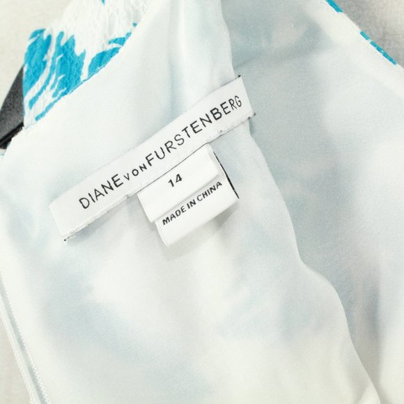 Diane von Furstenberg Blue Floral Print Flare Mini Dress Size 14 - Picture 7 of 12